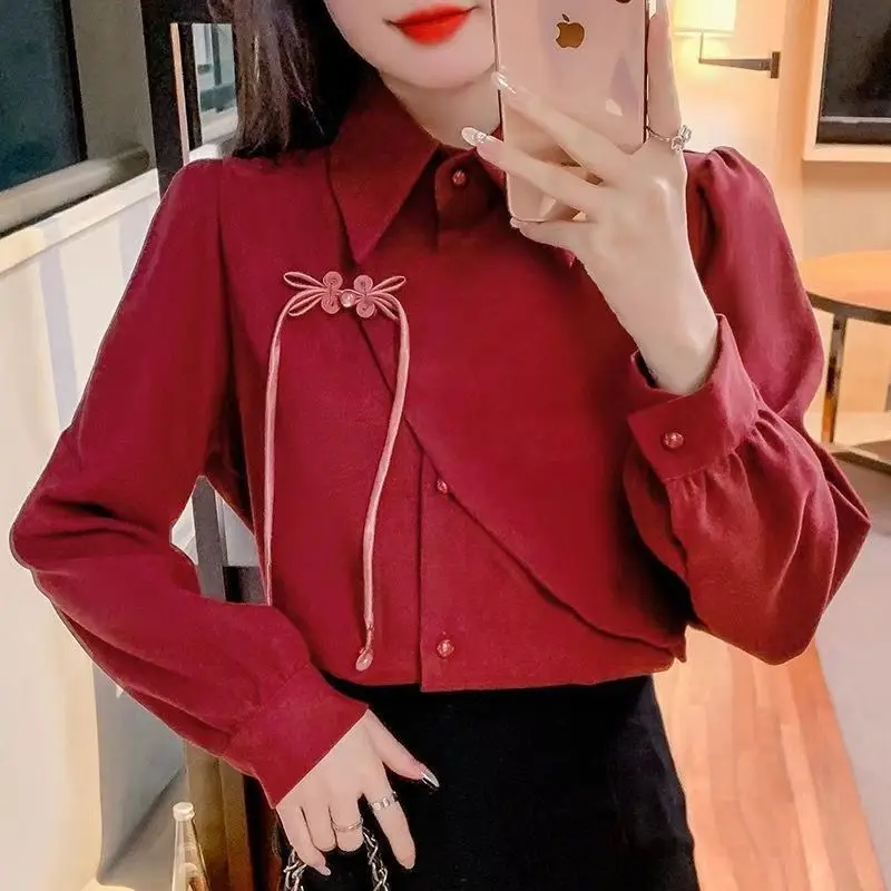 Office Lady Polo Neck Long Sleeve Solid Blouse Spring Autumn Simplicity All-match Elegant Shirt Tops Fashion Trend Women Clothes