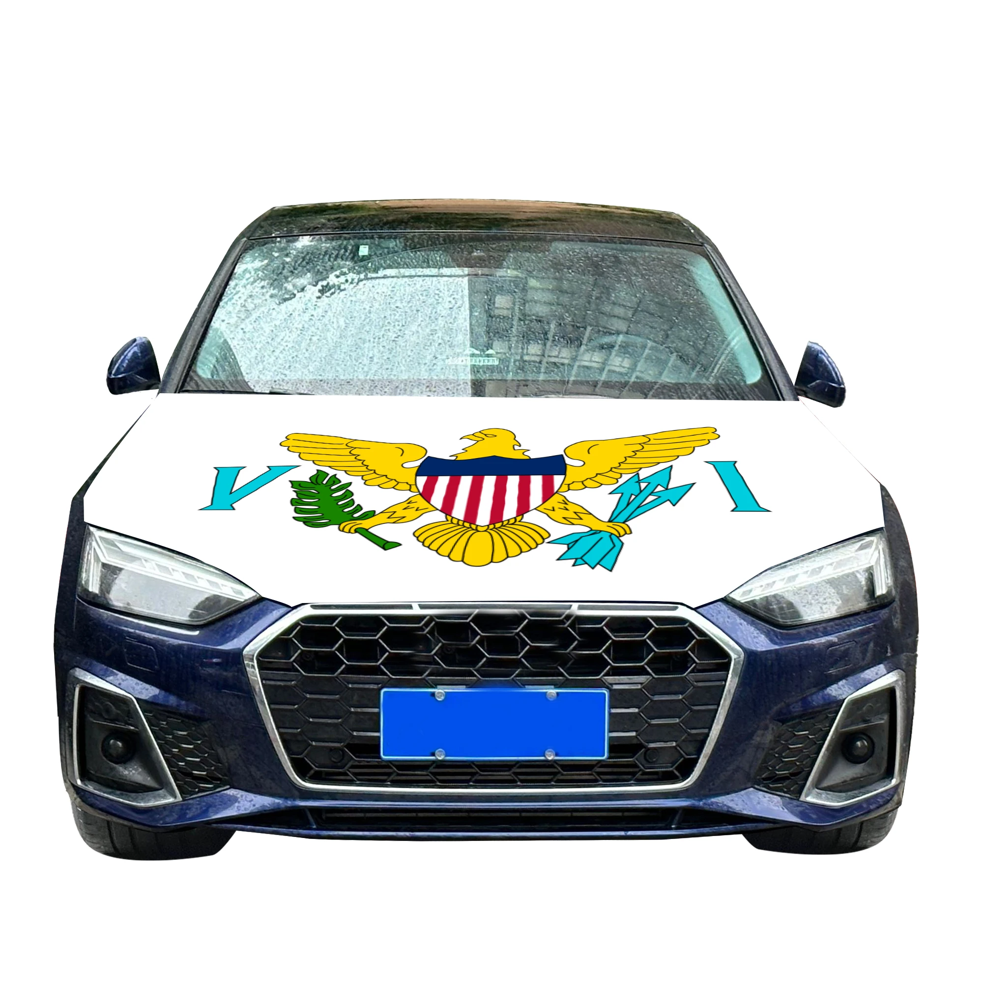 United States Virgin Islands Car Hood Cover Flag  Universal Size Elastic Polyester 120x150cm for Car Decor