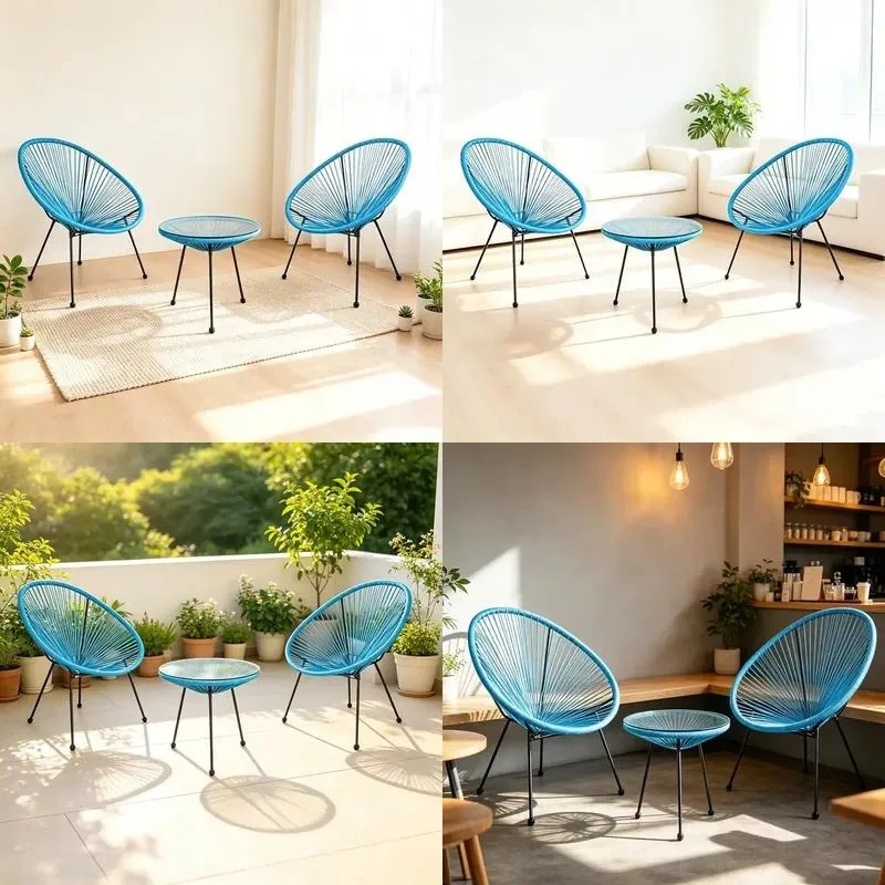 Outdoor Modern Waterproof Casual Acapulco Furniture Set Lightweight Woven Rattan Garden Chair Round Table Balcony