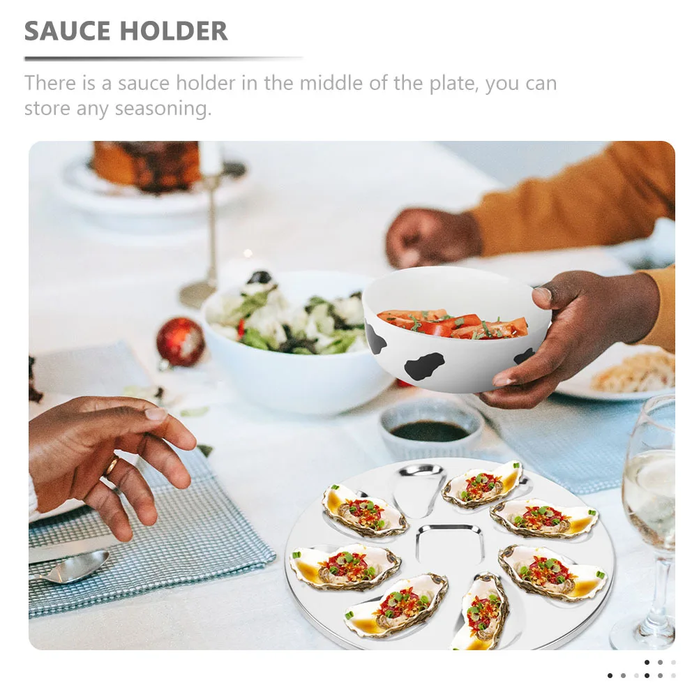 Bandejas para ostras de acero inoxidable, platos para servir multifunción diseñados con concha con soporte para salsa, uso en cocina y restaurante, 2 uds.