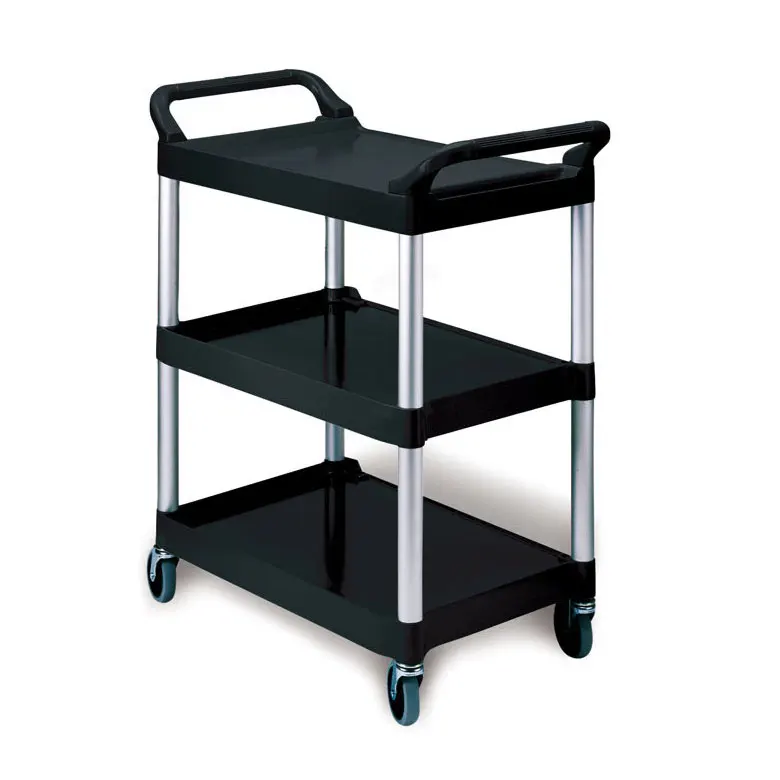 Rubbermaid FG409100 Hotel Three-tiered Dining Cart Food Cart Hotel Buffet Food Equipment Silver Black