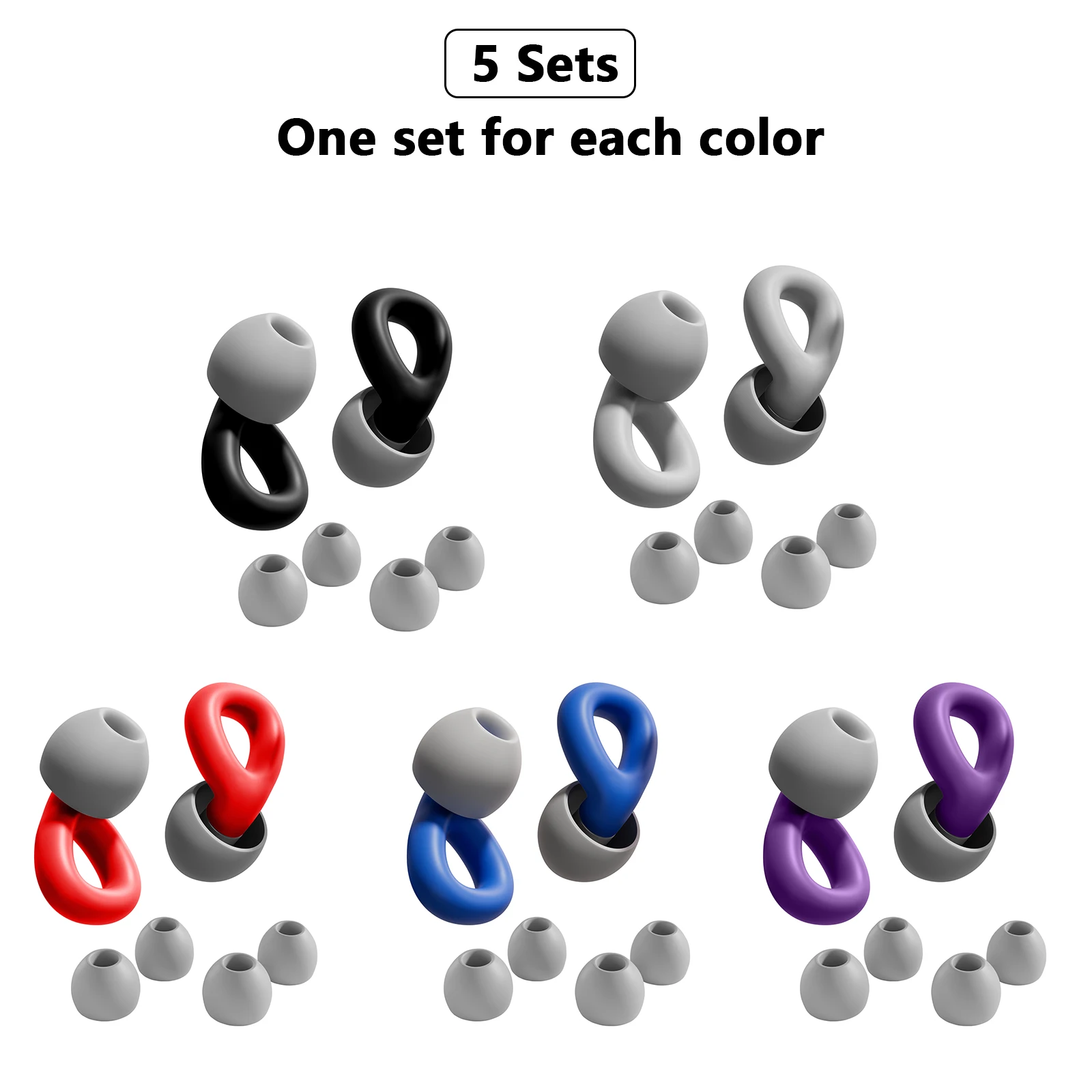 Reusable Silicone Ear Plugs for Sleeping Noise Cancelling - 6 Sizes Included Noise Reduction Ear Tips for Better Hearing Protect