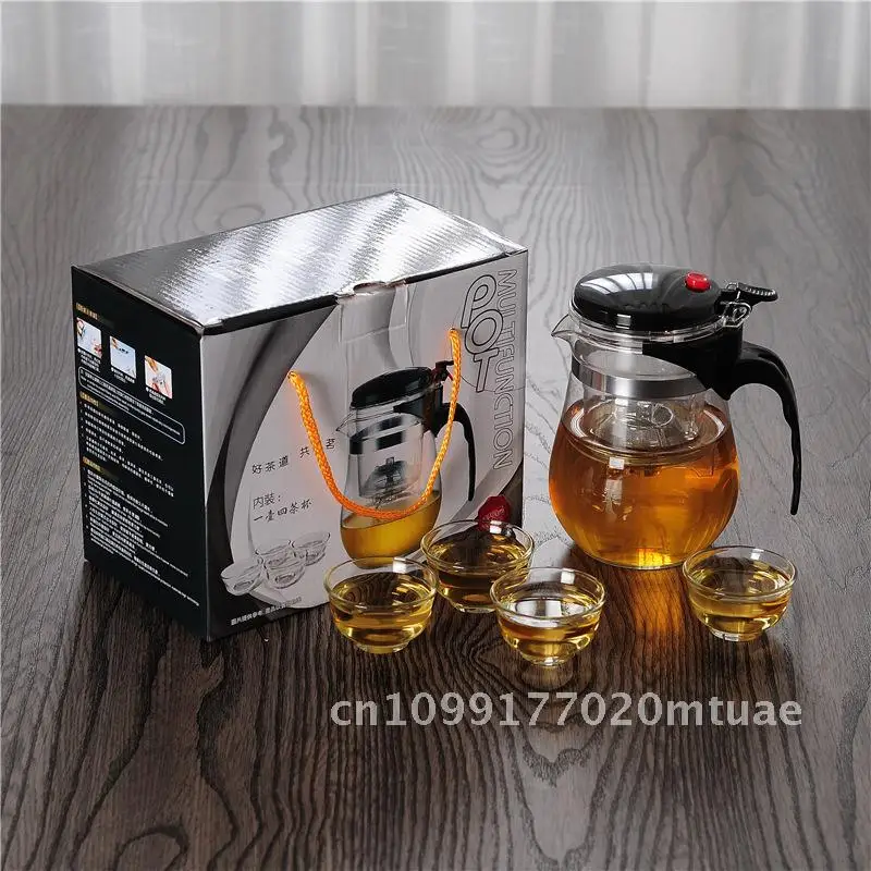 

Glass Teapot Tea Set with One-Click Water Control High Temp Resistant Filter Bubble Scented Tea Household Large Capacity