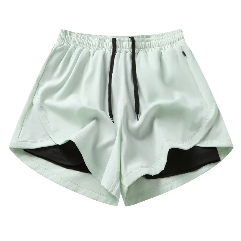 Women 2 in 1 Gym Running Shorts Double Deck Quick Dry Gym Sport Shorts Fitness Jogging Workout Shorts Zipper Pocket Sports Short