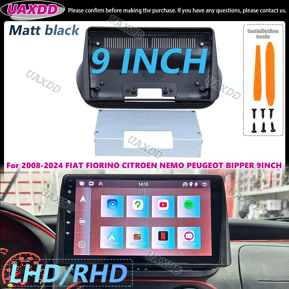 

Автомобильная рамка Android, комплект панели, центральный кабель, видео для FIAT FIORINO CITROEN NEMO PEUGEOT BIPPER 2008-2024 дюйма, матовый черный CD