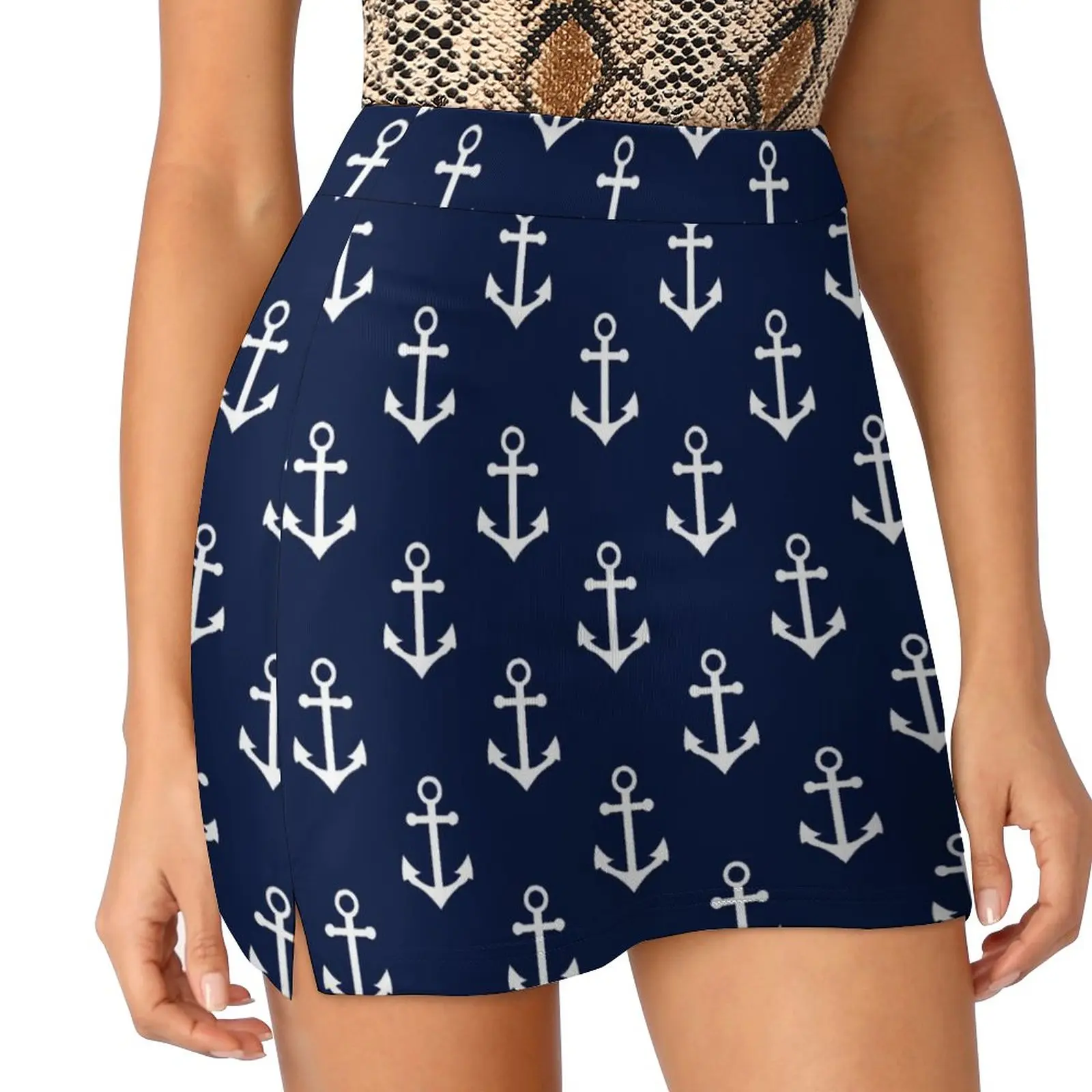 Navy Blue Nautical Anchor Pattern Light Proof Trouser Skirt Women's summer dress cosplay skirt for woman