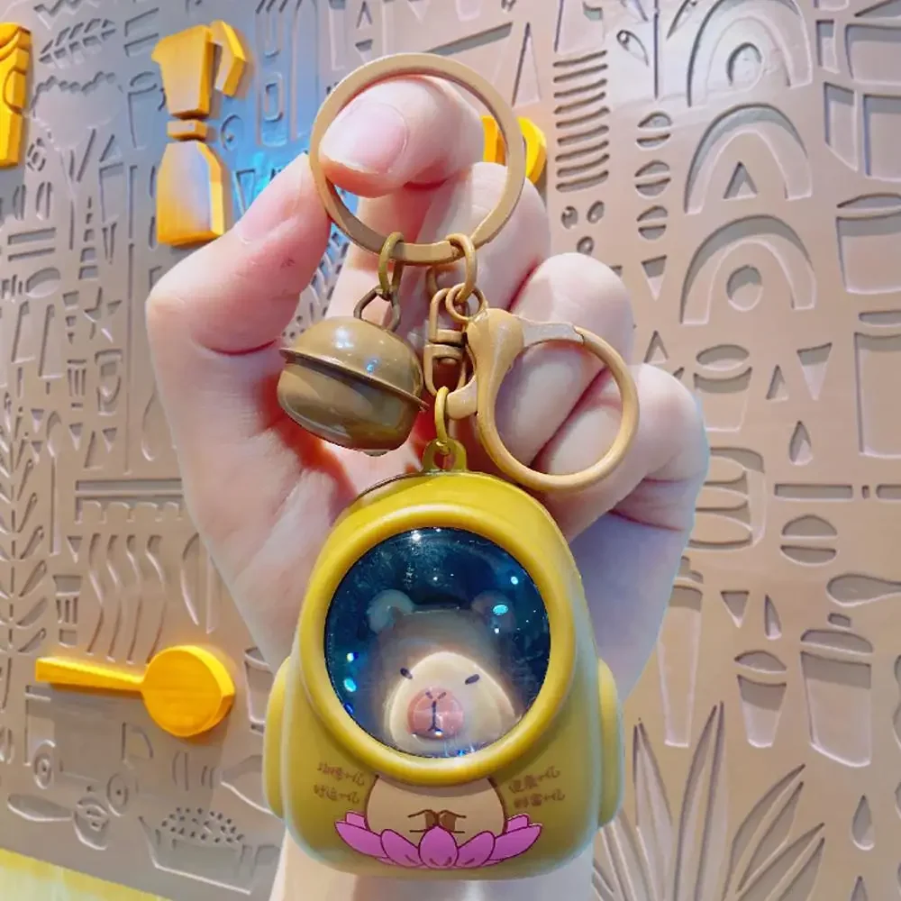 Creative Kapibala Luminous Keychain Cute Cartoon Space Capsule Capybara Keyring Schoolbag Pendant Trinket Friend Gift image 4