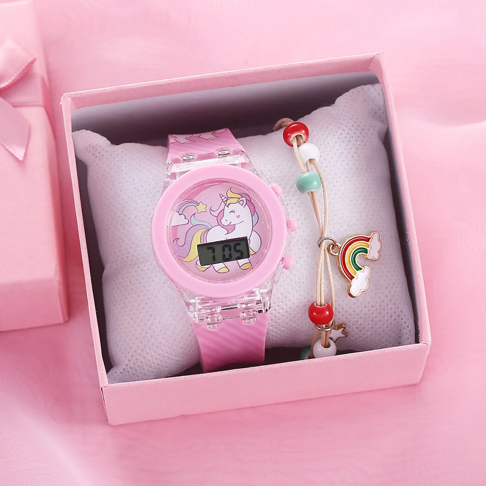 1 set Glowing Watch Unicorn Cartoon Silicone Watch Adjustable Luminous Timepiece For Wear-Resistant