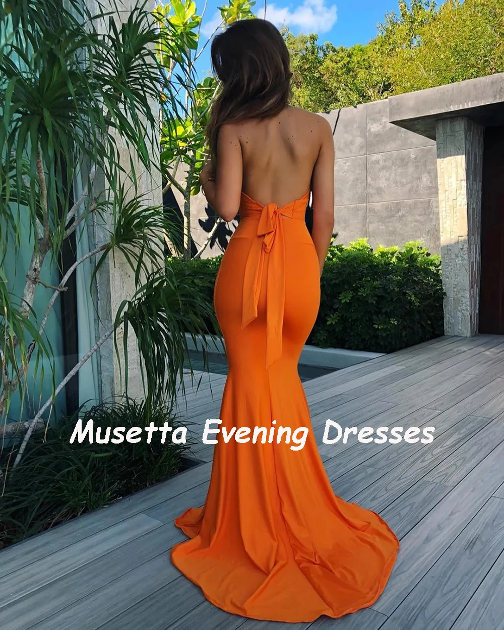 Musetta Sexy Yellow Mermaid Evening Dresses Backless Simple Halter Cheap Long Prom Dress Train Wedding Party Gowns Customized