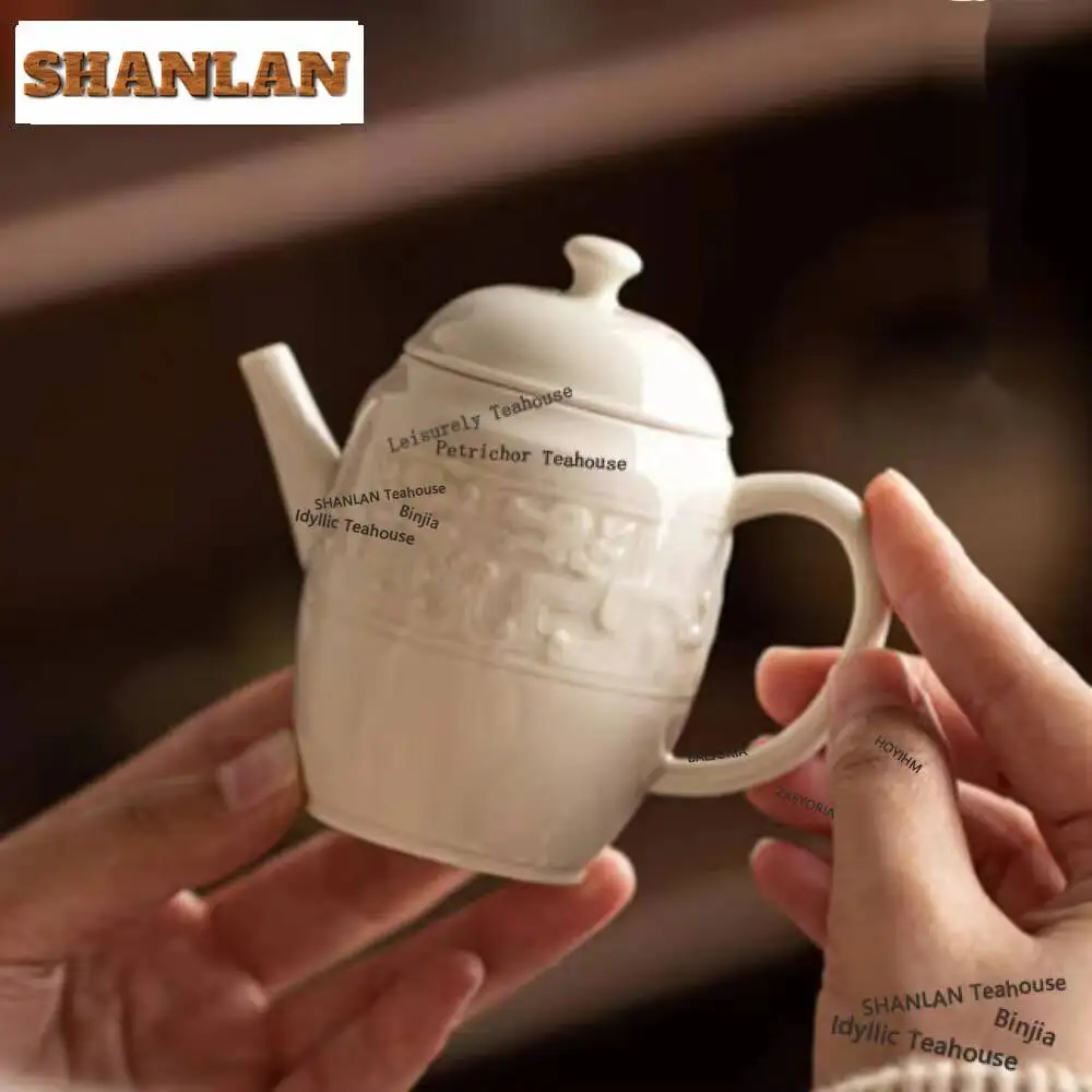 120ML Ding Kiln White Plate Teapot Japanese Relief Dragon Playing Pot Tea Soaking Kettle Chinese Tea Set Supplies Decoration