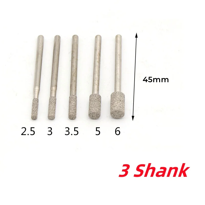 3mm Shank Cylindrical Grinding Head For Jade Stone Glass Metal Ceramic Mill Burrs Carving Peeling Bits Tools