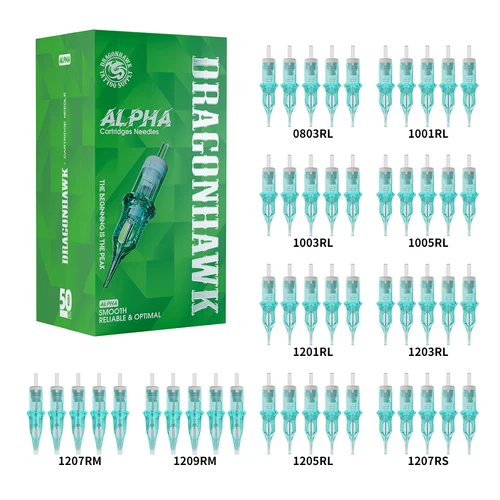 Dragonhawk ALPHA 50 mezcla de agujas de cartucho de tatuaje arte maquillaje permanente PMU accesorios de tatuaje