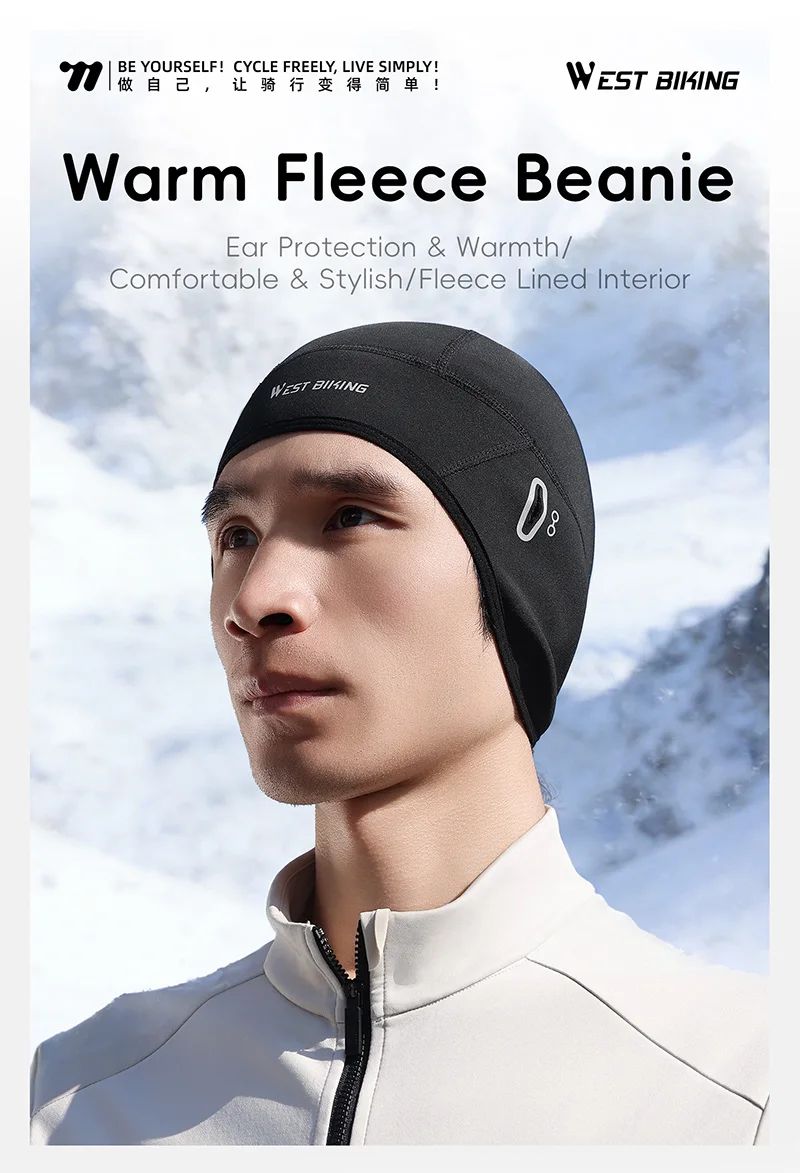 WEST BIKING Winter-Warm-Fahrradmütze, winddicht, Thermo-Fleece-Mütze, Ohrenschutz, bequeme Outdoor-Sportmütze, Laufen, Skifahren – Detail 1
