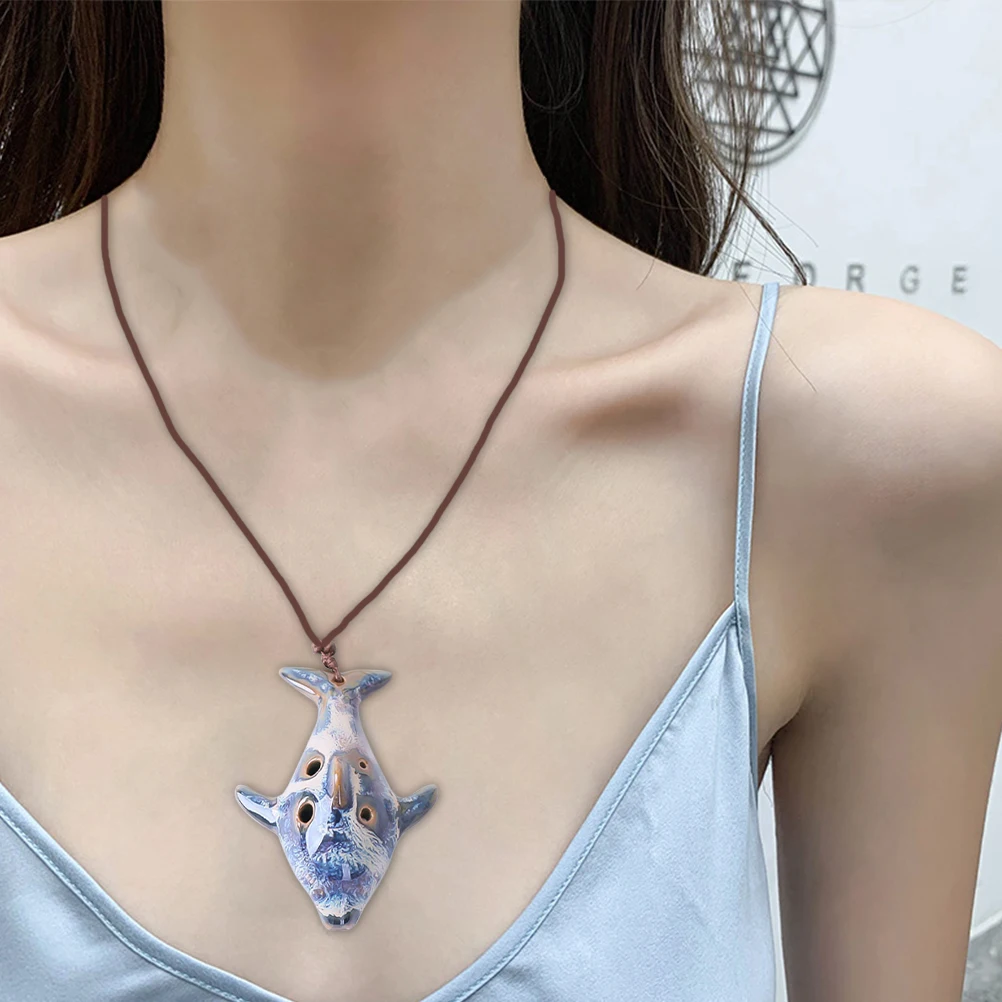 

6 Holes Ceramic Ocarina Flute Musical Instrument Portable Colorful Wind Whistle For Kids Beginners Fish Shape Light Tone High