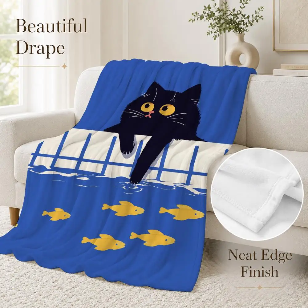 Colorful Cute Cat Throw Blanket Soft Flannel Throw Lightweight Summer Home Nap for Office Travel Sofa Bed