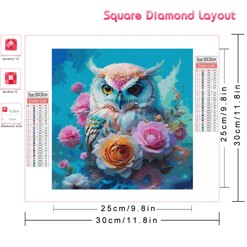 Huacan Full Diamond Painting Animal Owl Rhinestone Pictures Diy Diamond Mosaic Flower Rose New Collection Home Decor