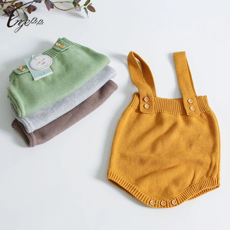 

Spring Autumn Boys Girls Solid Color Jumpsuit Bodysuit Infant Boys Girls Sleeveless Rompers Princess Girls Knitting Clothing