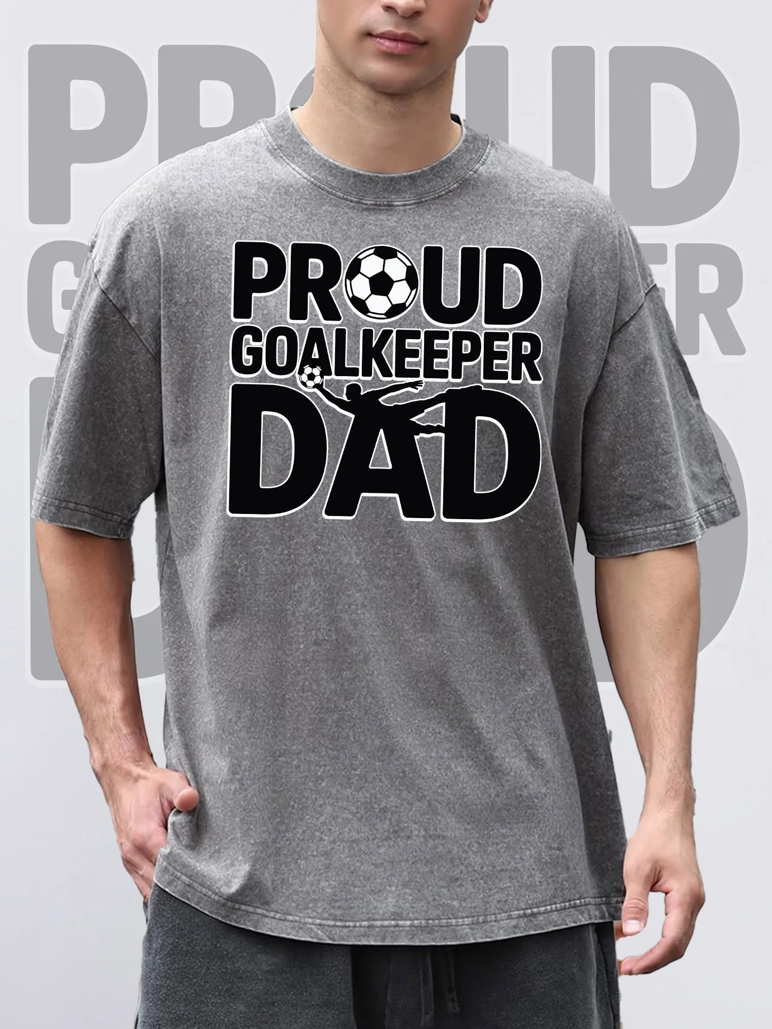 

Men's T-ShirtsPROUD DAD Printed Grey Short-Sleeved Round Neck Loose Summer 100% Pure Cotton Acid Wash Suitable For Thanksgiving