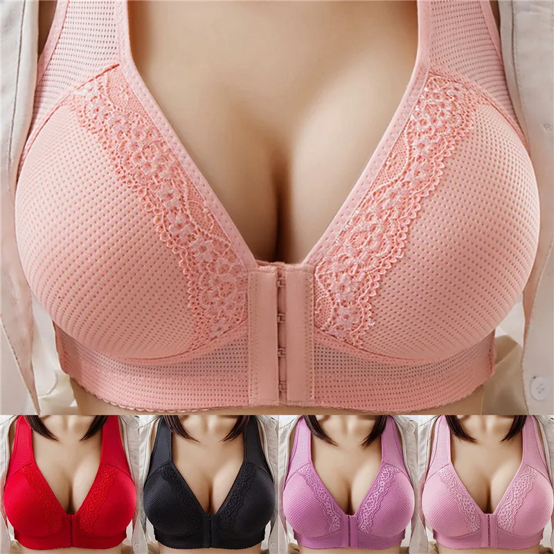 Women\'s Bra Breathable Cotton Underwear Front Button Style Without Steel Ring Thin Style Large Chest And Small Collection