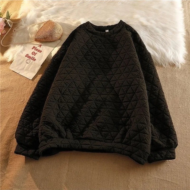 Sweatshirts Women Casual Korean Argyle Vintage Couples Long Sleeve Basic O-neck Spring Autumn Fashion Simple Female Y2K Youth