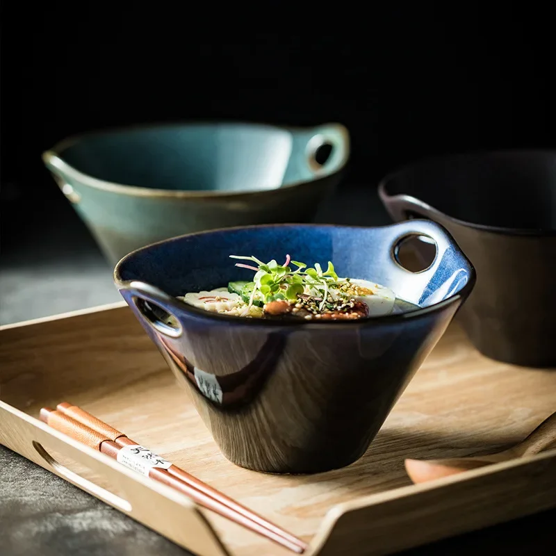 With Holes Instant Noodle Bowl Household Ceramic Japanese Creative Soup Bowl for Dormitory Student Vegetable Salad Bowl