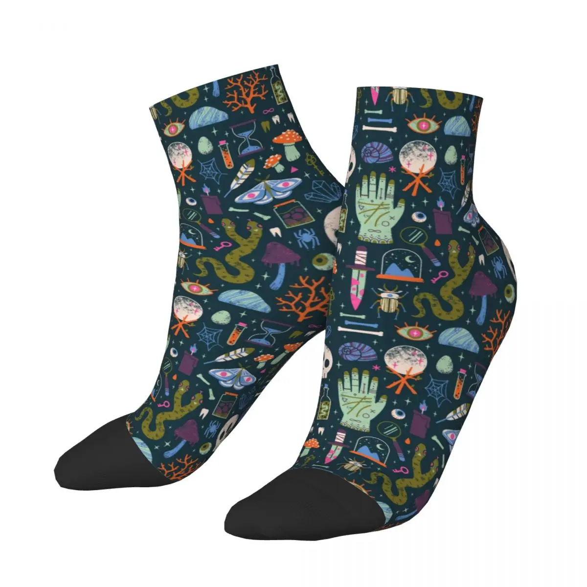 Curiosities Halloween Witch Pattern Men's Crew Socks Unisex Fashion 3D Print Witchy Occult Magic Dress Socks