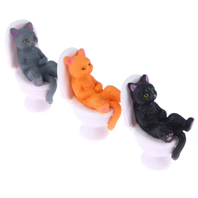 Mini Kawaii Toilet ＆ Cat Series Miniature Cat Figurine Model Toy Decor Cat Statue For Office Mini Dollhouse Decor 3.8*3cm