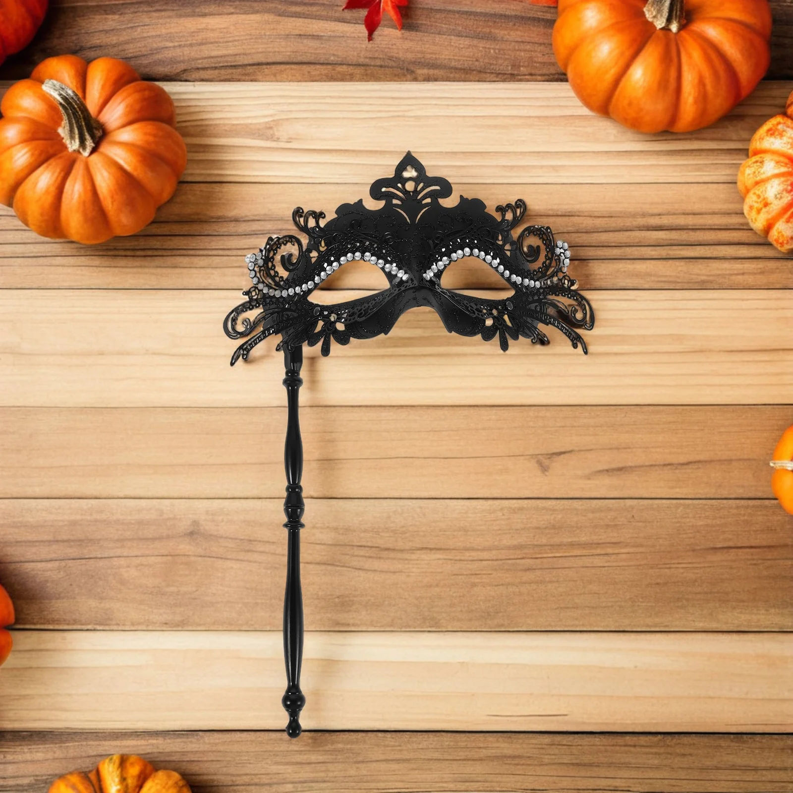 

Handheld Masquerade Mask for Women Black Sparkling Rhinestones Comfortable Fit for Party Performance Festival Use