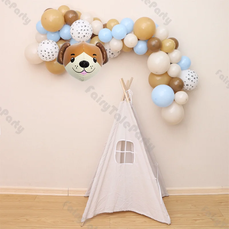 Birthday Balloons with Dog Head, Foil Balloons, Brown and Blue Balloon Chain Baby Gender Reveal Party Decoration Supplies, 80Pcs