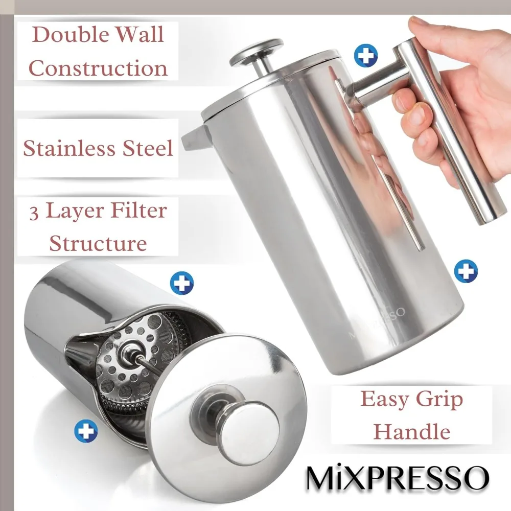 350ml Stainless Steel French Press Coffee Maker  Double Wall Insulated French Press Easy Clean Easy Press Durable Metal