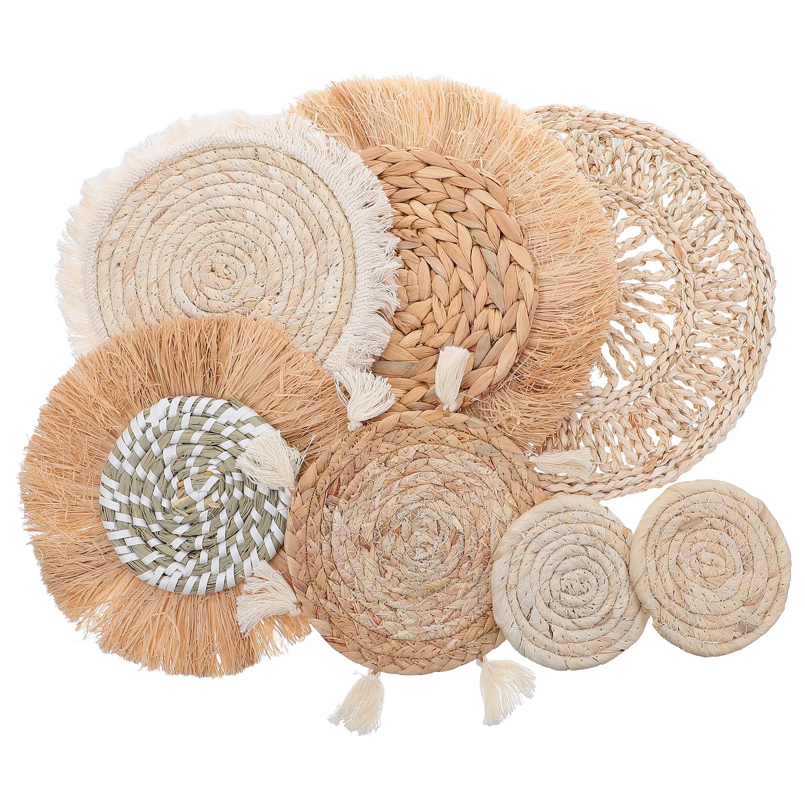 

7Pcs Boho Baskets Wall Decor Handwoven Circular Hanging Farmhouse Table Settings Kitchen Art Rustic