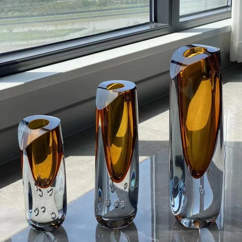 Glass Vase Living Room Flower Arrangement Crystal Ornament Dining Table Model Room Home Decor
