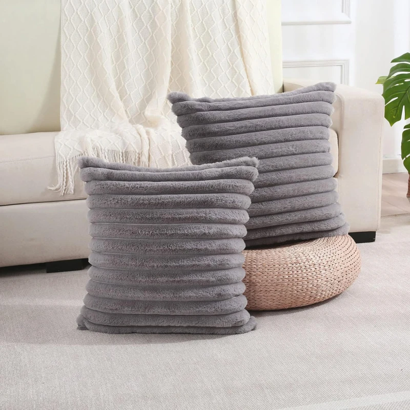 Juste de Coussin en Fausse Fourrure de Lapin, Taie d'Oreiller Super Douce et Moelleuse, Décoration de Maison, 45x45cm