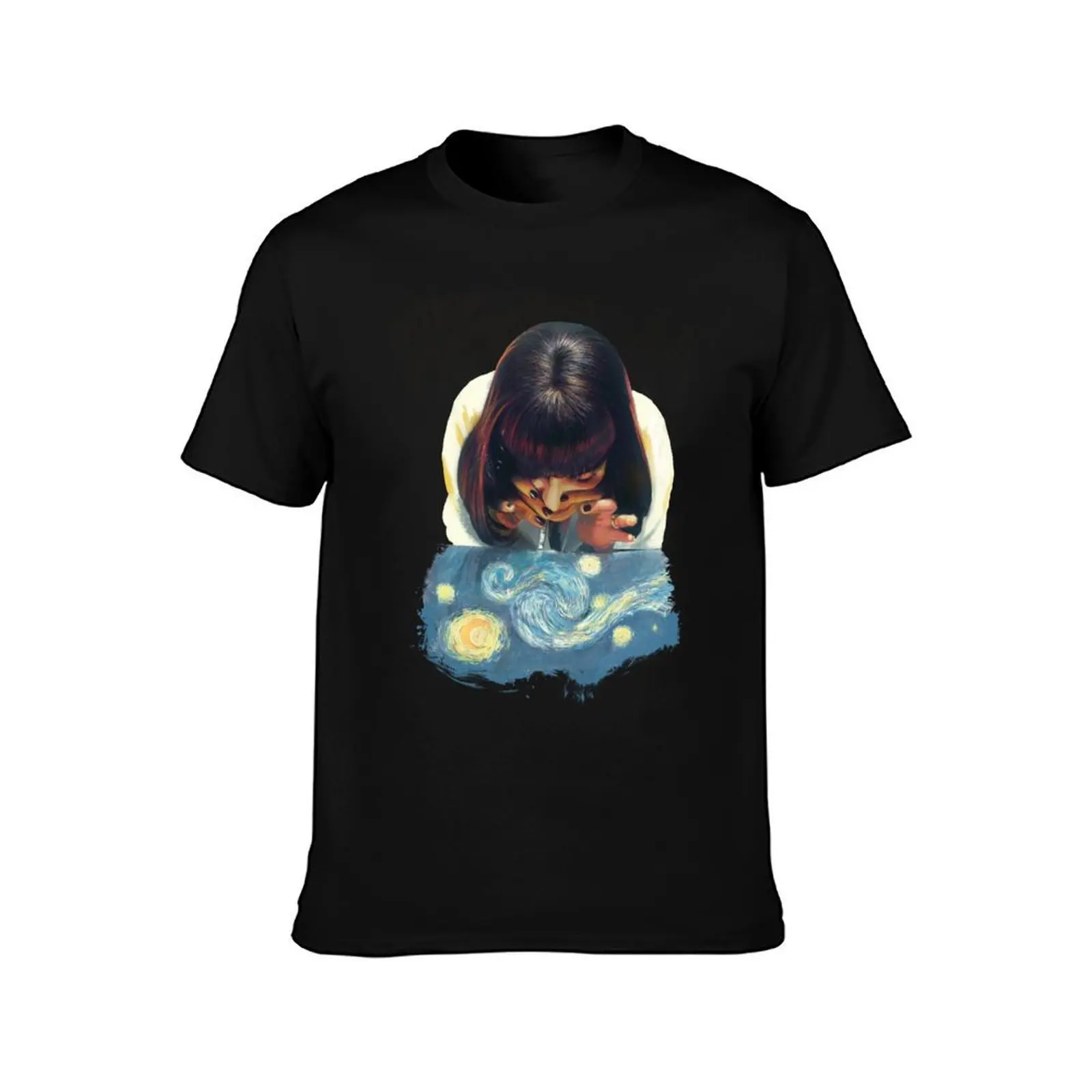 Mia Wallace StarryNight T-Shirt, Summer Casual Cotton Tee, Oversized Streetwear Tops, Vintage Graphic Print, Unisex Men Women