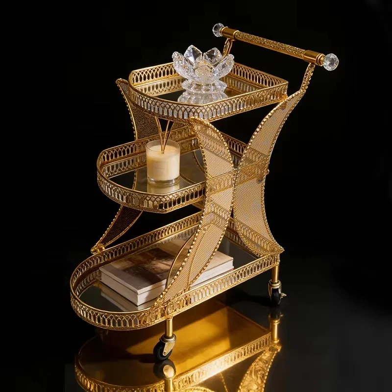 Luxury Three-tier Hotel Service Trolley Tea Wine Food Beverages Suitable for Bars Restaurants Weddings Foldable Portable