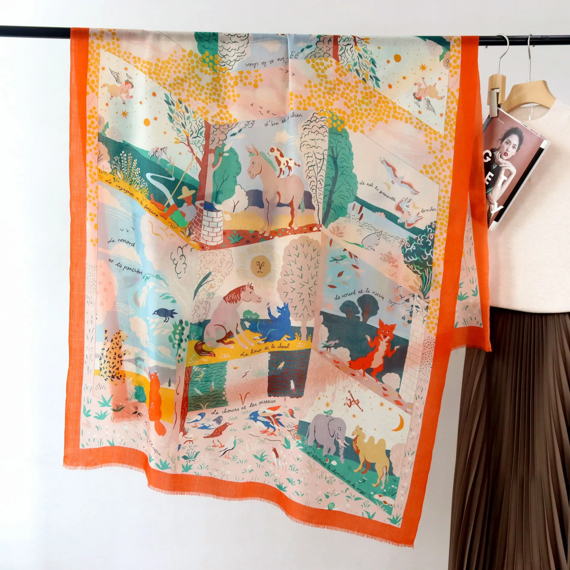 High-end Elegant Women's Exquisite Izzo Fable Print Quality Water-soluble Wool Handmade Fringe Warm Soft Long Scarf Shawl