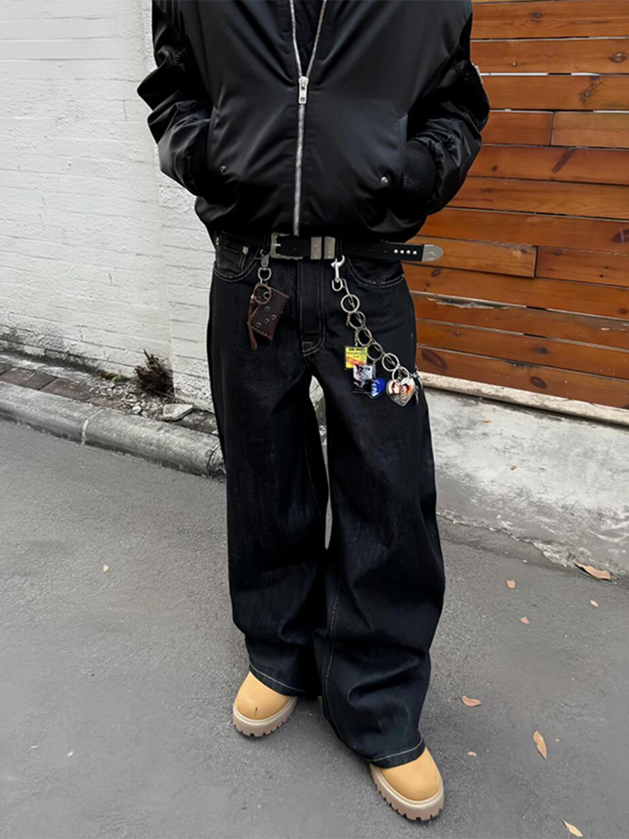 

Cleanfit Men's Casual Blue Jeans High Street Wide Leg Pants Autumn Winter Straight Tube Jeans Knife Design Youth Faion