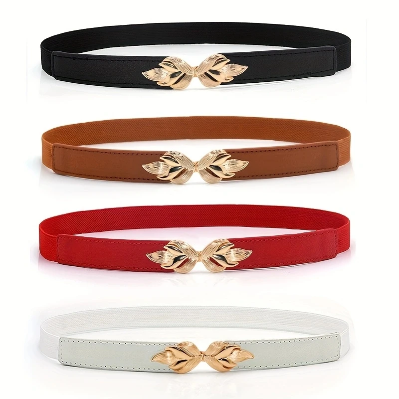 Golden Leaf BUCKLE เข็มขัดบาง Elegant สีทึบเข็มขัดอินเทรนด์เข็มขัด VINTAGE Coat Girdle สําหรับผู้หญิง