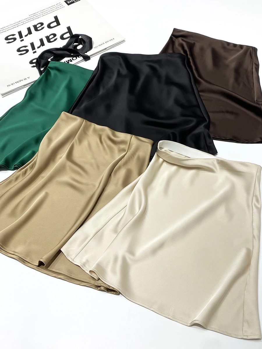 

Retro Ele Satin Fini Skirt High Waist ort Skirt een Satin Commute Women's Fitted Skirt A-Line Skirt
