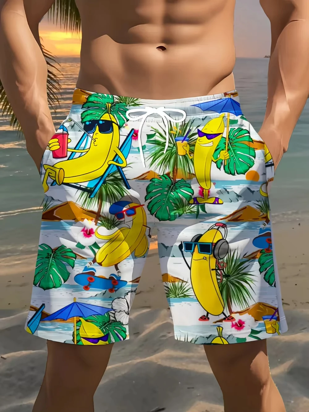 

Мужские пляжные шорты с 3D принтом, повседневные летние легкие удобные спортивные шорты для отдыха, модные банановые злодеи, отпускной узор