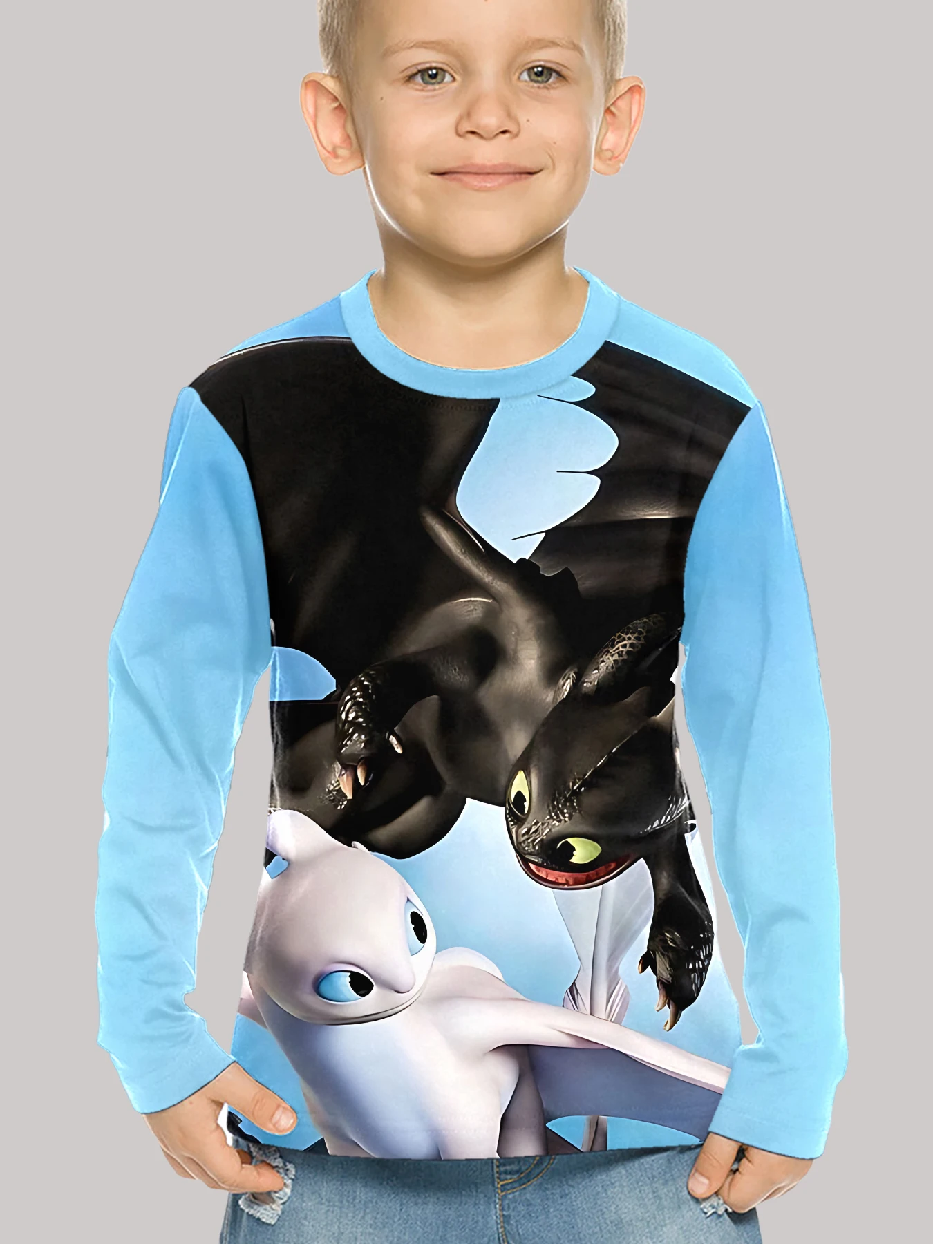 3D Print Children How to TrainS Your D-dragons T-Shirt Long Sleeve Spring Fall Clothes Casual Round Neck Boys and Girls Tops