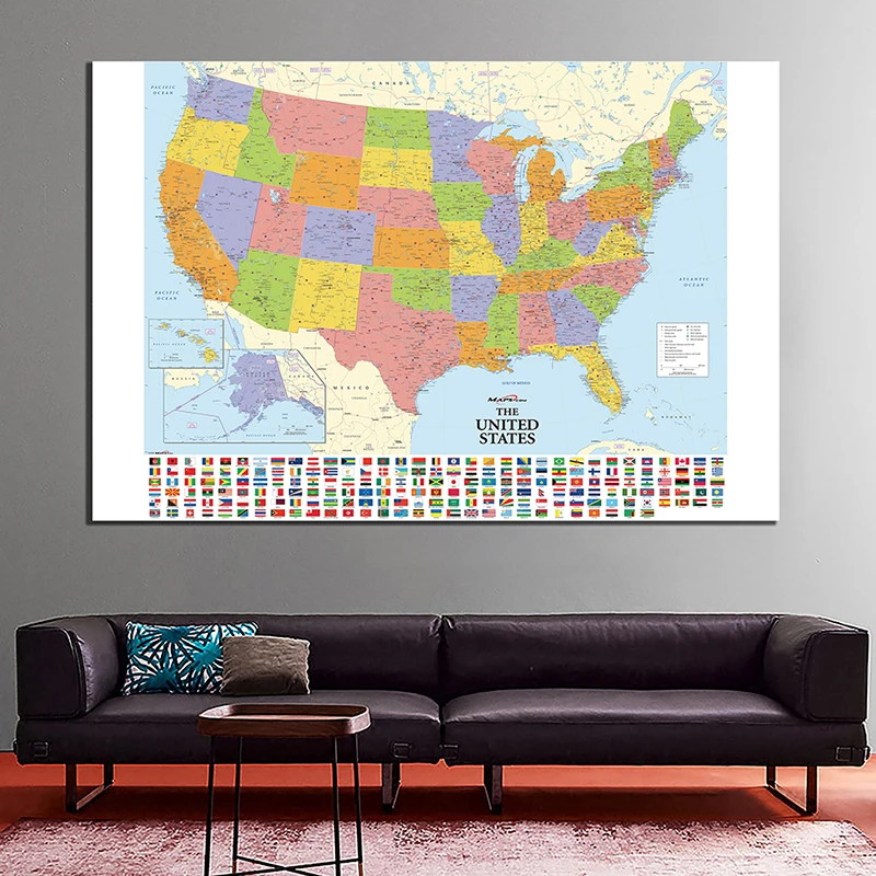 59*42cm Map of The United State Decorative Canvas Painting Wall Art Poster and Prints Living Room Home Decor Classroom Supplies