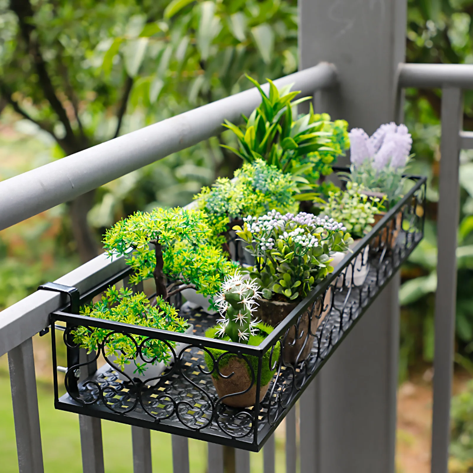 Balcony Railing Flowerpot Hanging Rack Guardrail Flower Stand Planting Shelf Planter Fence Iron Rail Baskets Organizer Outdoor