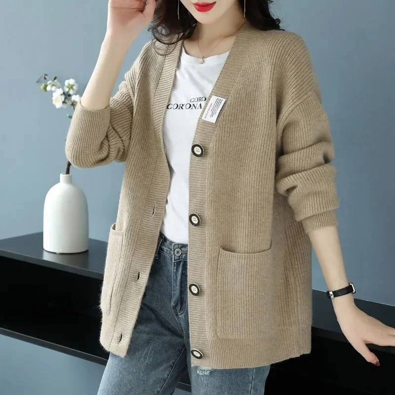 

Wind Knitwear Coat Thick Ladies Spring Autumn 2025 New Sweater High Quality Wool Cardigan Women's Jackets Korean Loose Lazy Tops