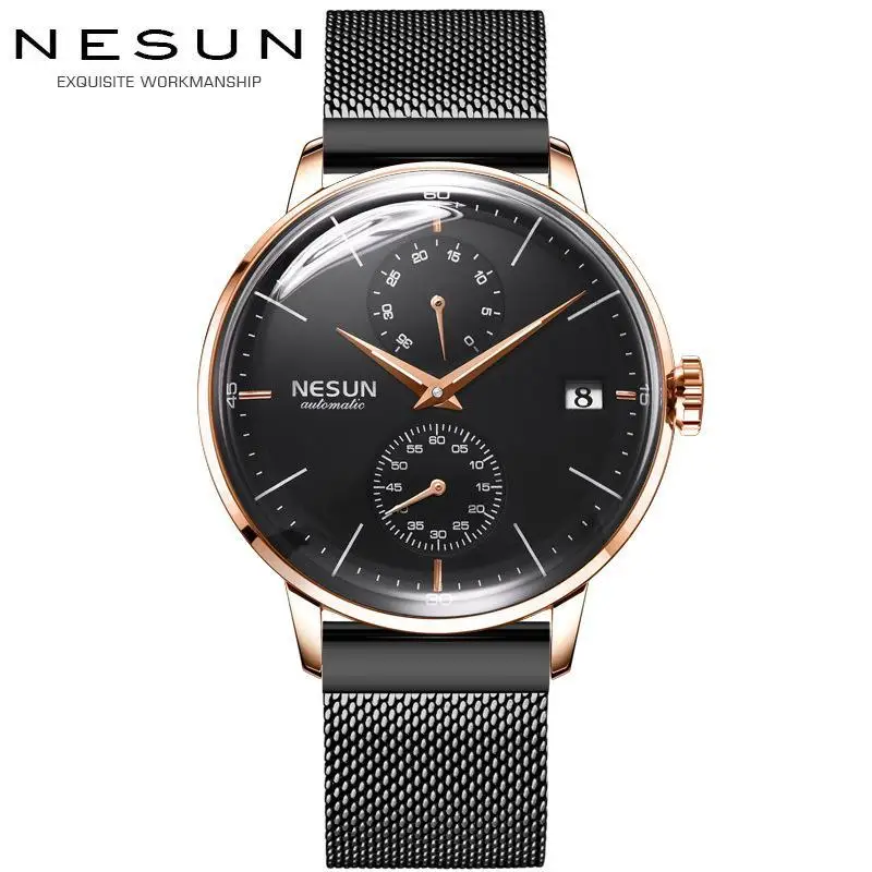 NESUN Men's Automatic Mechanical Watch Luxury Switzerland Brand Sapphire Leather Strap Energy Display Sub-Dial Clock N9606