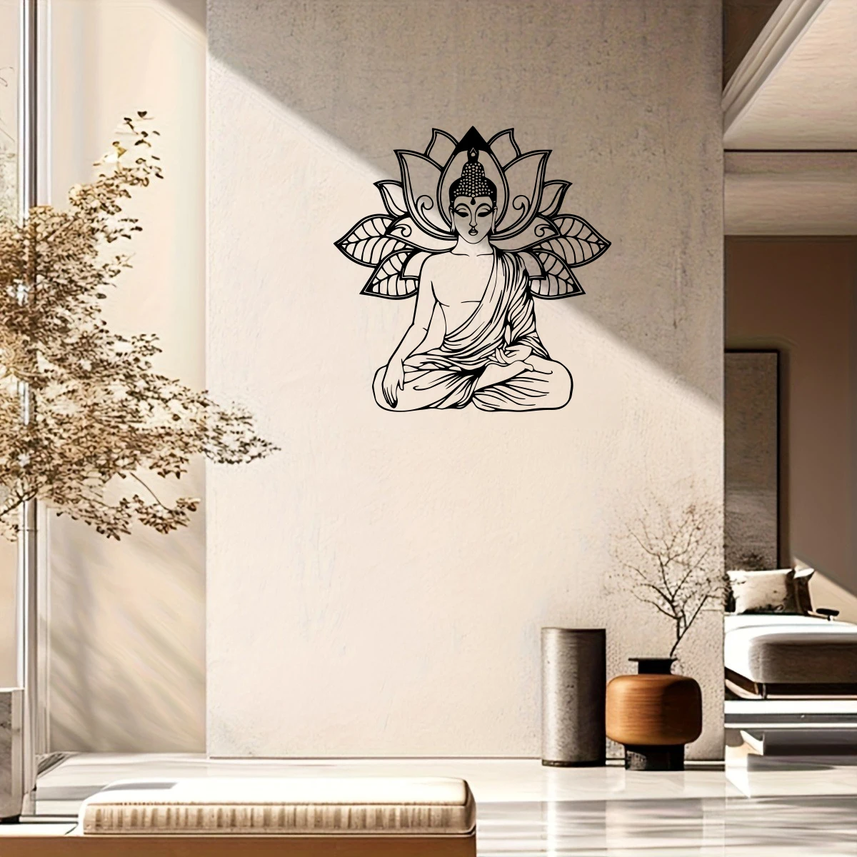 Metal for Lotus Buddha Metal Wall Art -Minimalist Black Buddhist Meditation Decor, Large for Lotus Flower with Buddha Figure 1pc