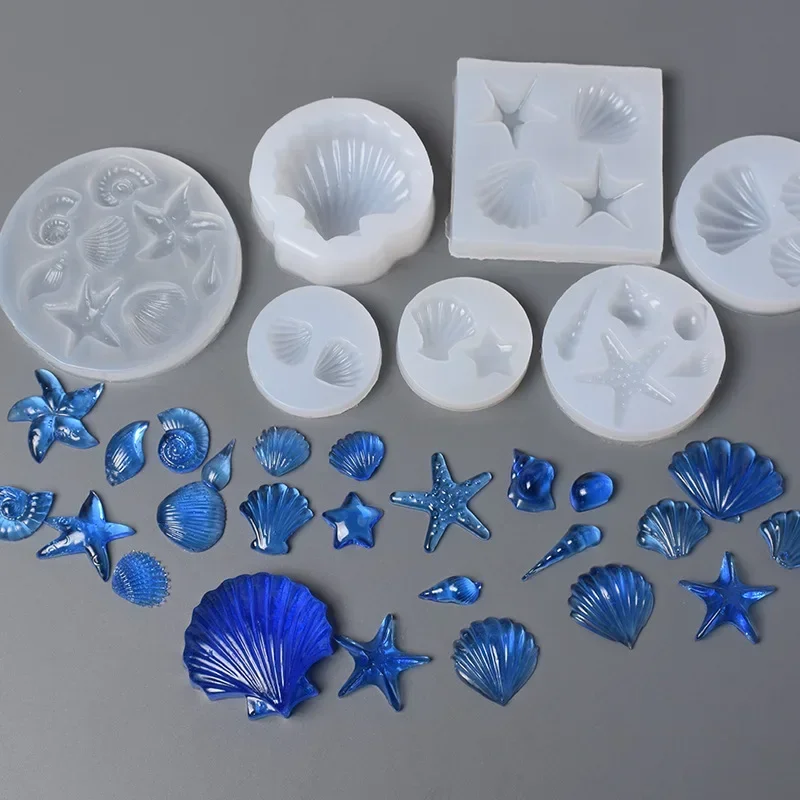

8Pcs Mirror Surface Ocean Series Silicone Molds Diy Epoxy Jewelry Starfish Shell Crystal Candle Making Mold Handmade Decorations
