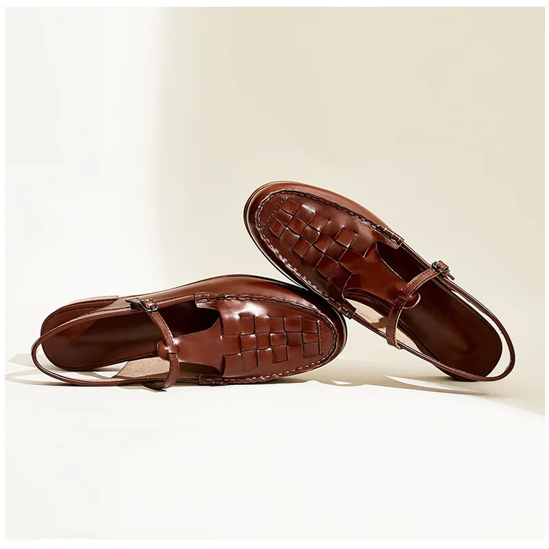 

Винтажные элегантные женские туфли 2026: Новые летние плетеные сандалии в римском стиле для женщин