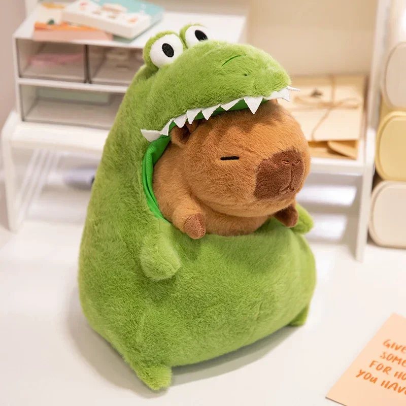 New Capybara With Green Dinosaur Plush Doll Cute Soft Stuffed Animals Capibara Anime Toy Kawaii Plushie Christmas Gift