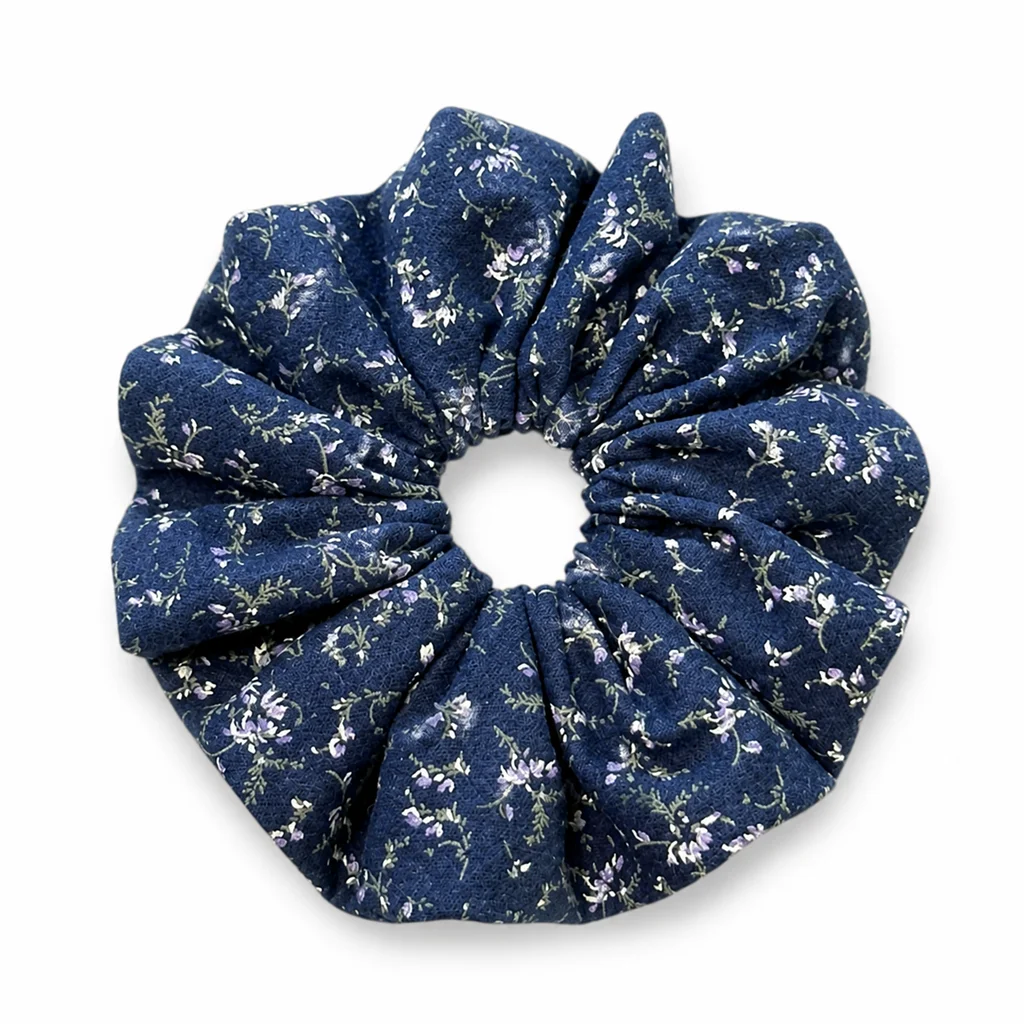 navy-petite-floral-small-single-layer-scrunchie-handmade-hair-tie-for-women